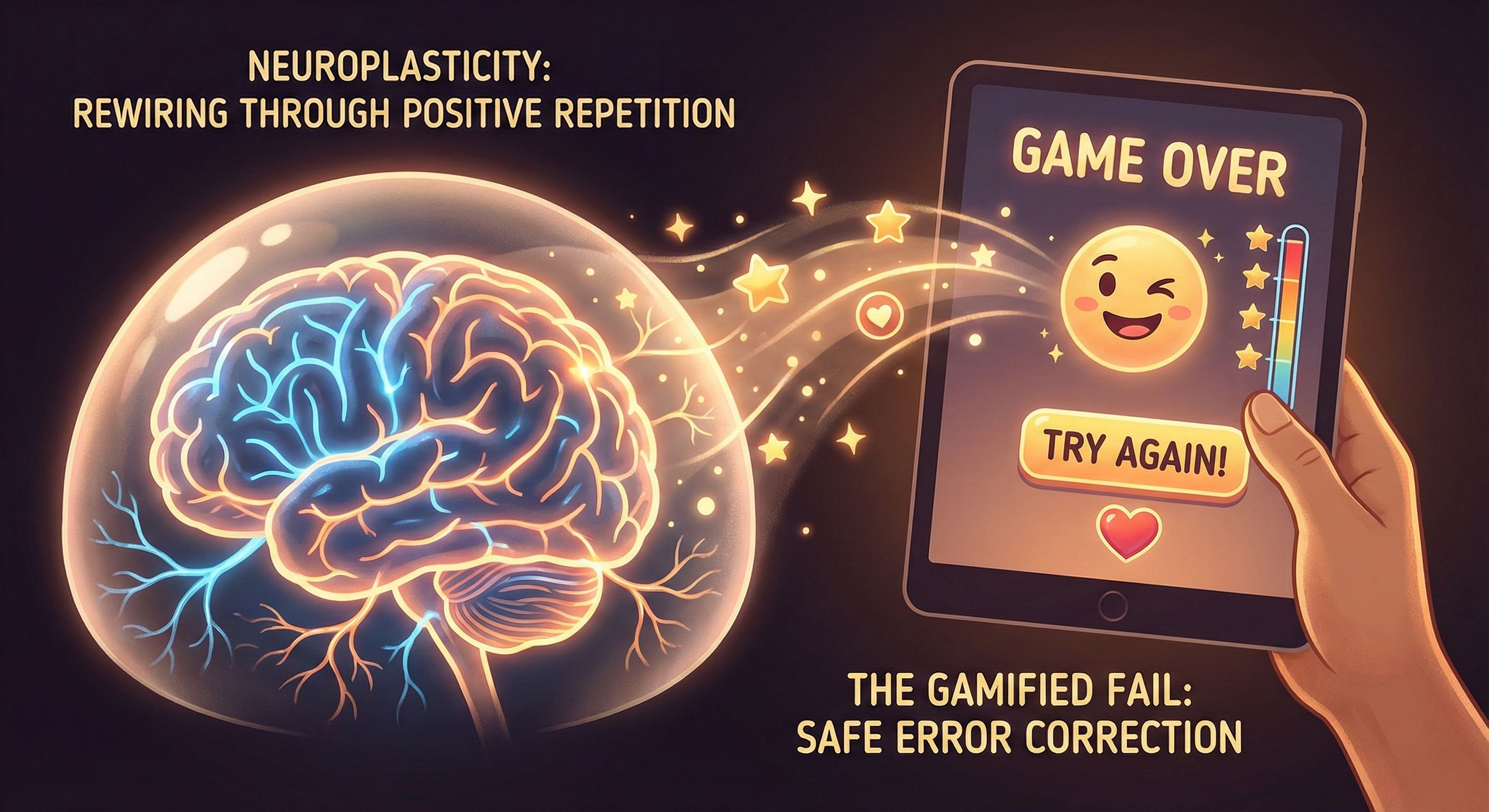 Showing the brain growing through digital learning play and practice