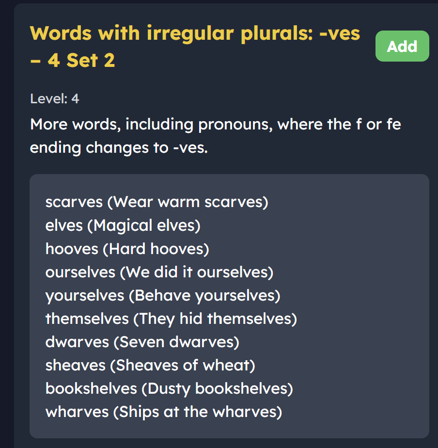 Plurals word list